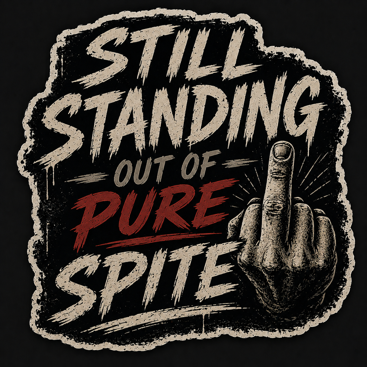 Still Standing Out of Pure Spite sticker included in the four-pack